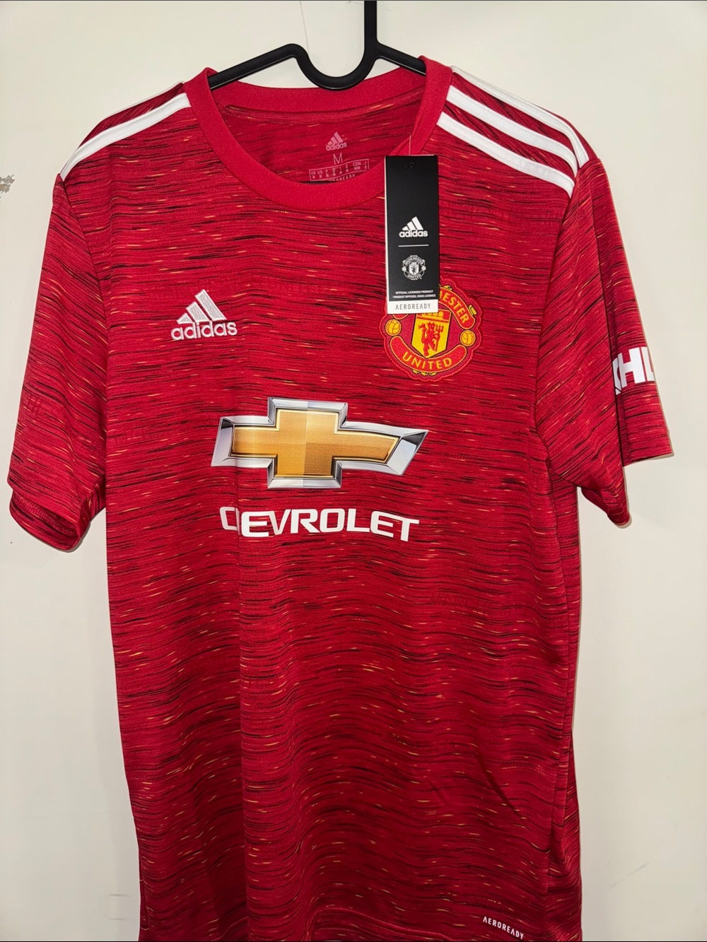 adidas Manchester United Red Men's Football Jersey with White Stripes 2020/2021